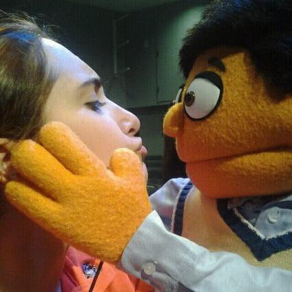 Senior Lauren Cagnetta shares an intimate moment with Princeton, the star of Jeff Marx's hit musical, Avenue Q