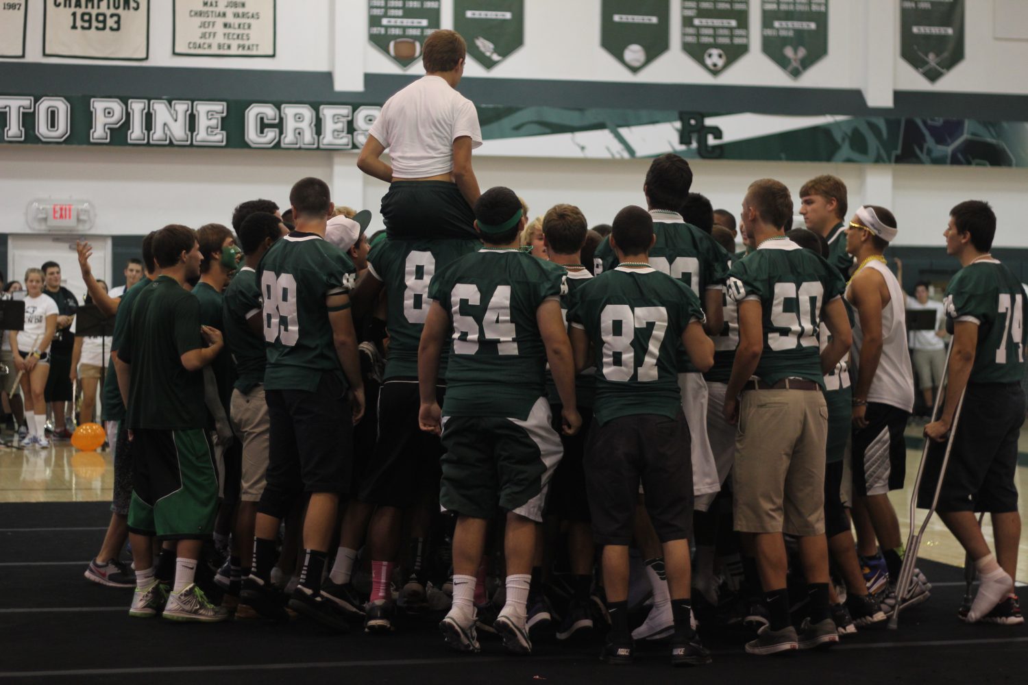 The Panthers Football Team does their pre-game ritual at the Homecoming Pep Rally.