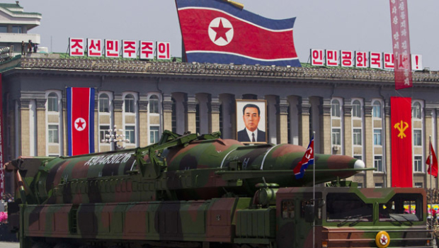A North Korean missile passes through Pyongyang, North Koreas capital. 