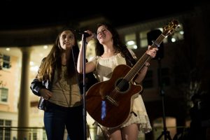 Alexis Kesselman (left) and Julia Sabra (right) sing at the Winter Charity Concert