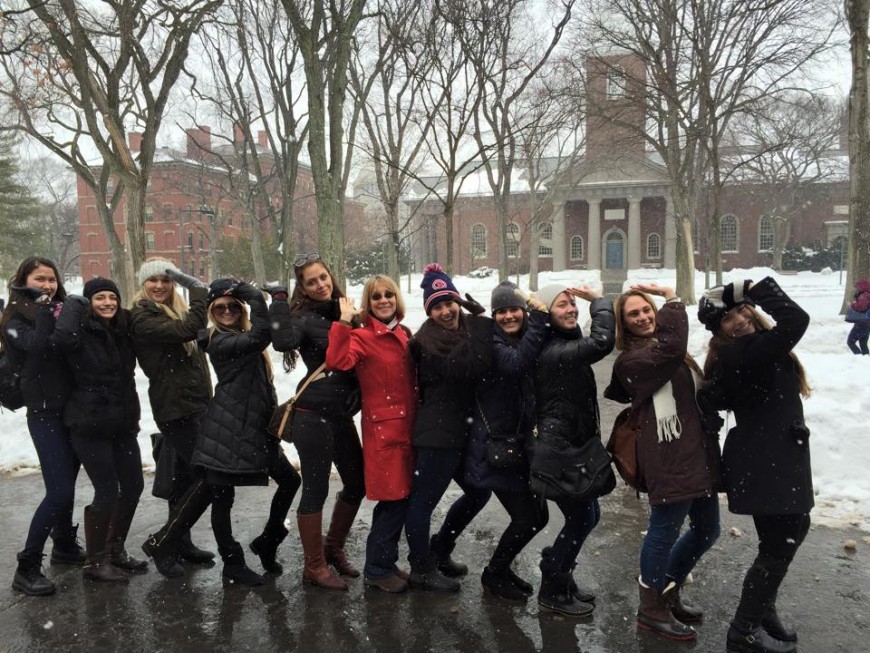 The ladies of Model UN 2016 posed for a photo after a snowball fight in Harvard Yard after. (Via, Mr. Daniel Snyder, History Teacher)