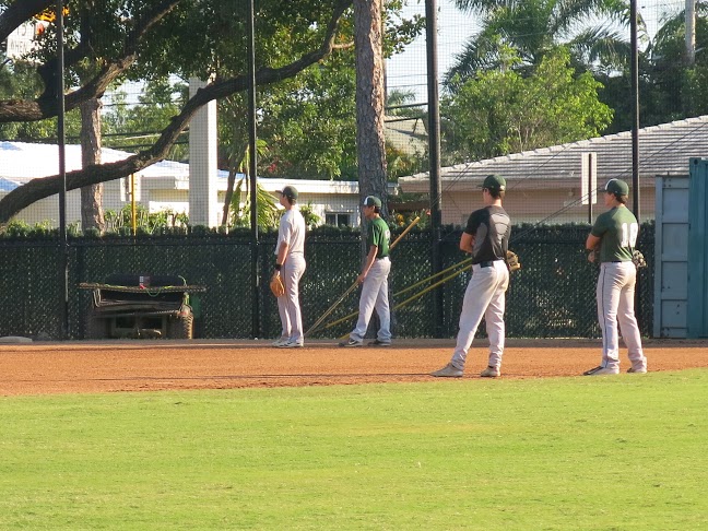 The PC Varsity Baseball Team takes fielding practice during a pre-season workout last week. (Via Brett Koolik, sophomore)