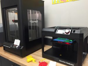 Two MakerBot 3D printers present at the innovation laboratory. (via Sophie Glassman, sophomore)