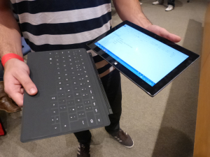 One of the more prominent features of the Microsoft Surface is its attachable keyboard that allows it to function as both a laptop and a tablet. (via, Guillem Alsina/Flickr)