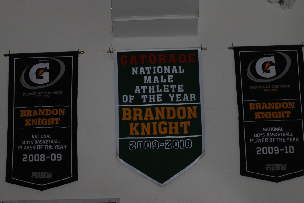The Brandon Knight banner that hangs in Stacy Gym.