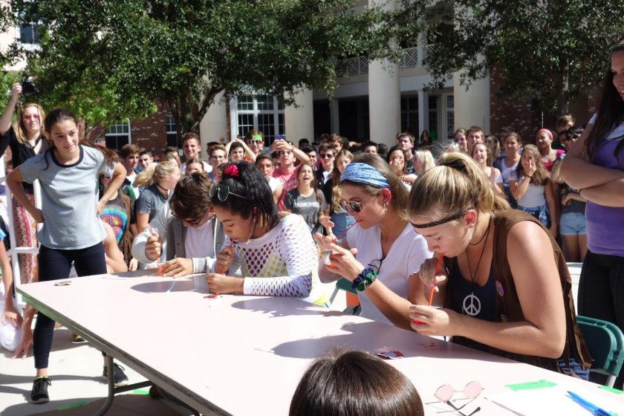 Students participating in the outdoor jello competition.