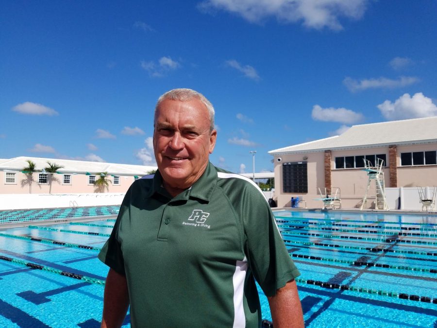 Coach Fitzgerald enjoys his remaining months at Pine Crest in his favorite place: by the pool. 