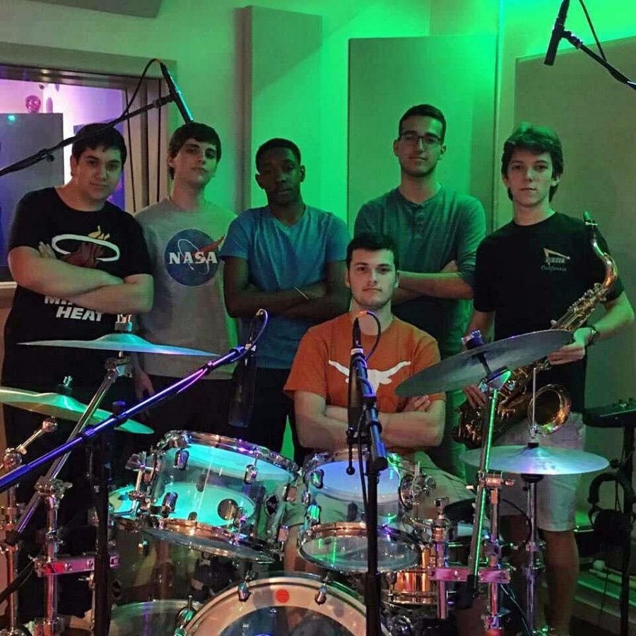 Neon Bull recording their first original song, Fallin for You, at DogManiac Recording Studios.