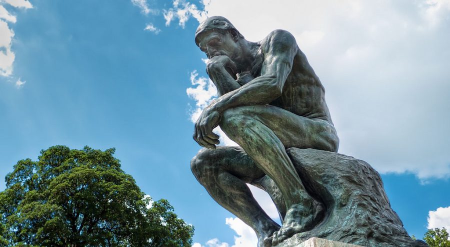Rodins The Thinker, which relates to philosophys impact on the individuals thought pattern.