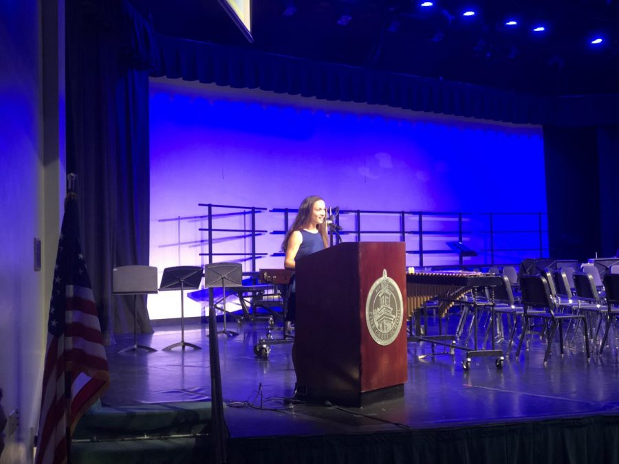 Junior Rosie Rothschild delivered her StuCo president candidacy speech to the student body on April 11th (via Junior Audrey Hollo).