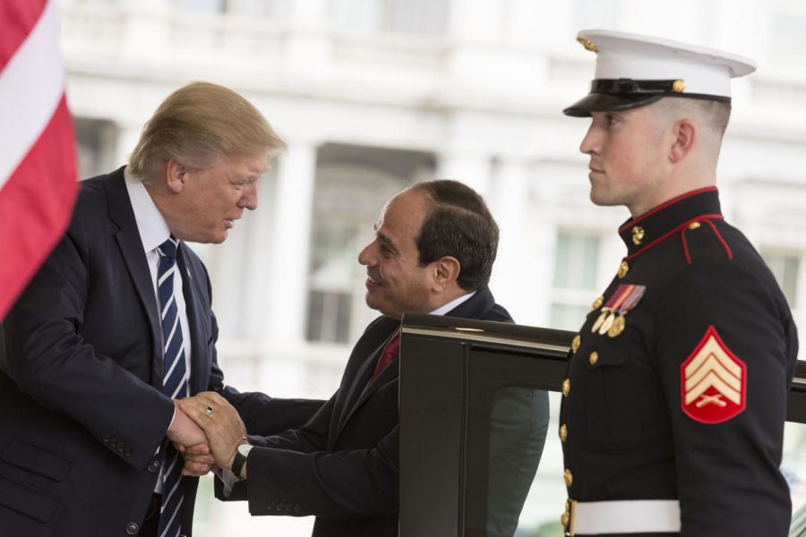 President Trump's foreign policy has contained a mixture of aggression and diplomacy.  Trump is seen here with Egyptian president Abdel Fattah Al Sisi in 2017.