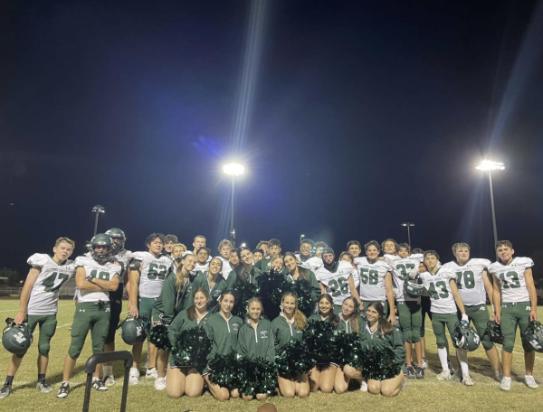 The JV football and cheerleading teams, captured by Coach Anderson